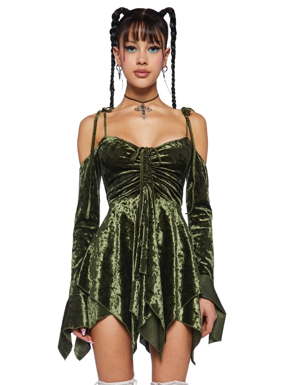 Current Mood Olive Velvet F is for Fairies Handkerchief Mini Dress